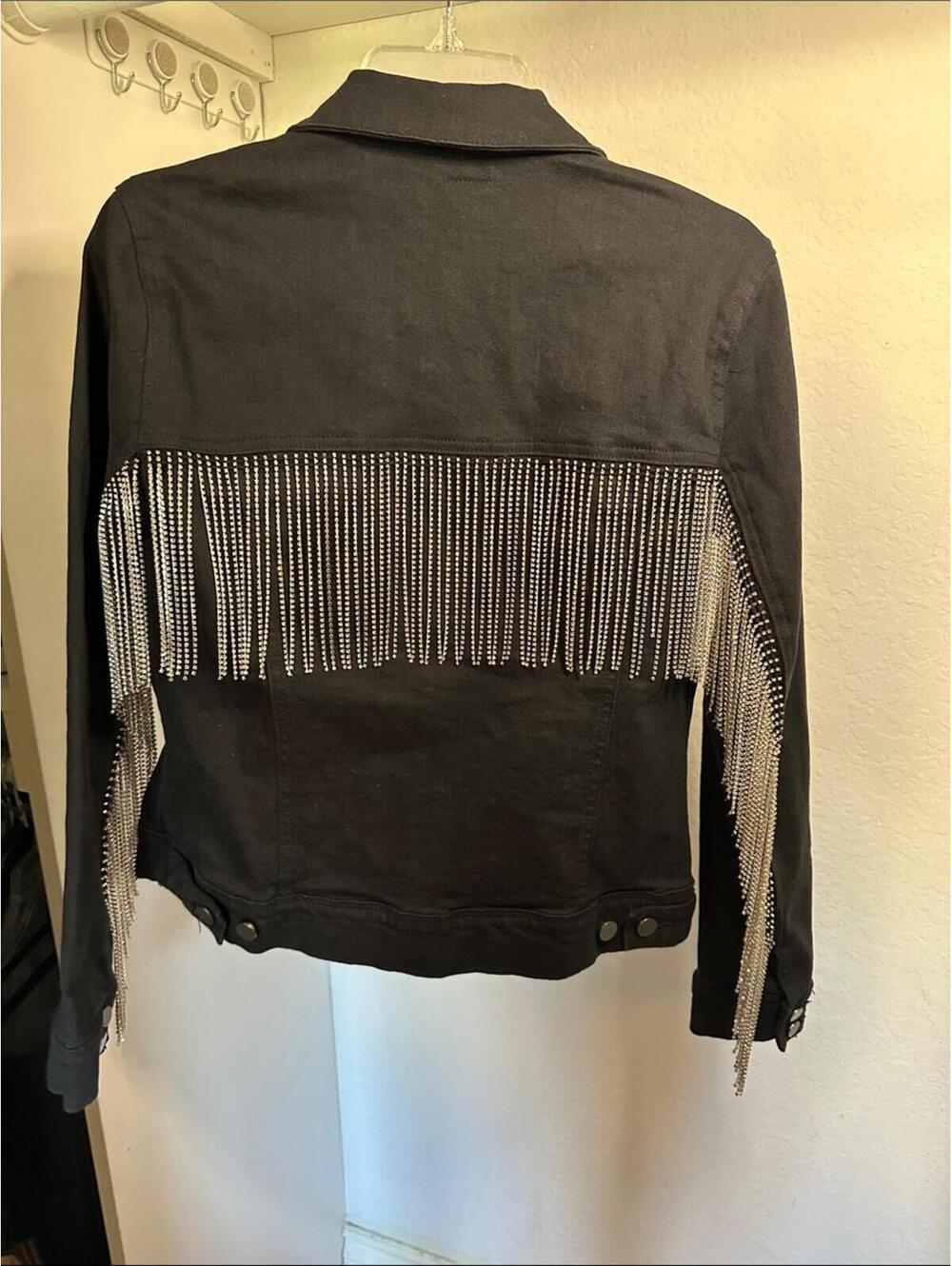 Scully Western Black Fringe Rhinestone-Trim Denim Jacket Y2K